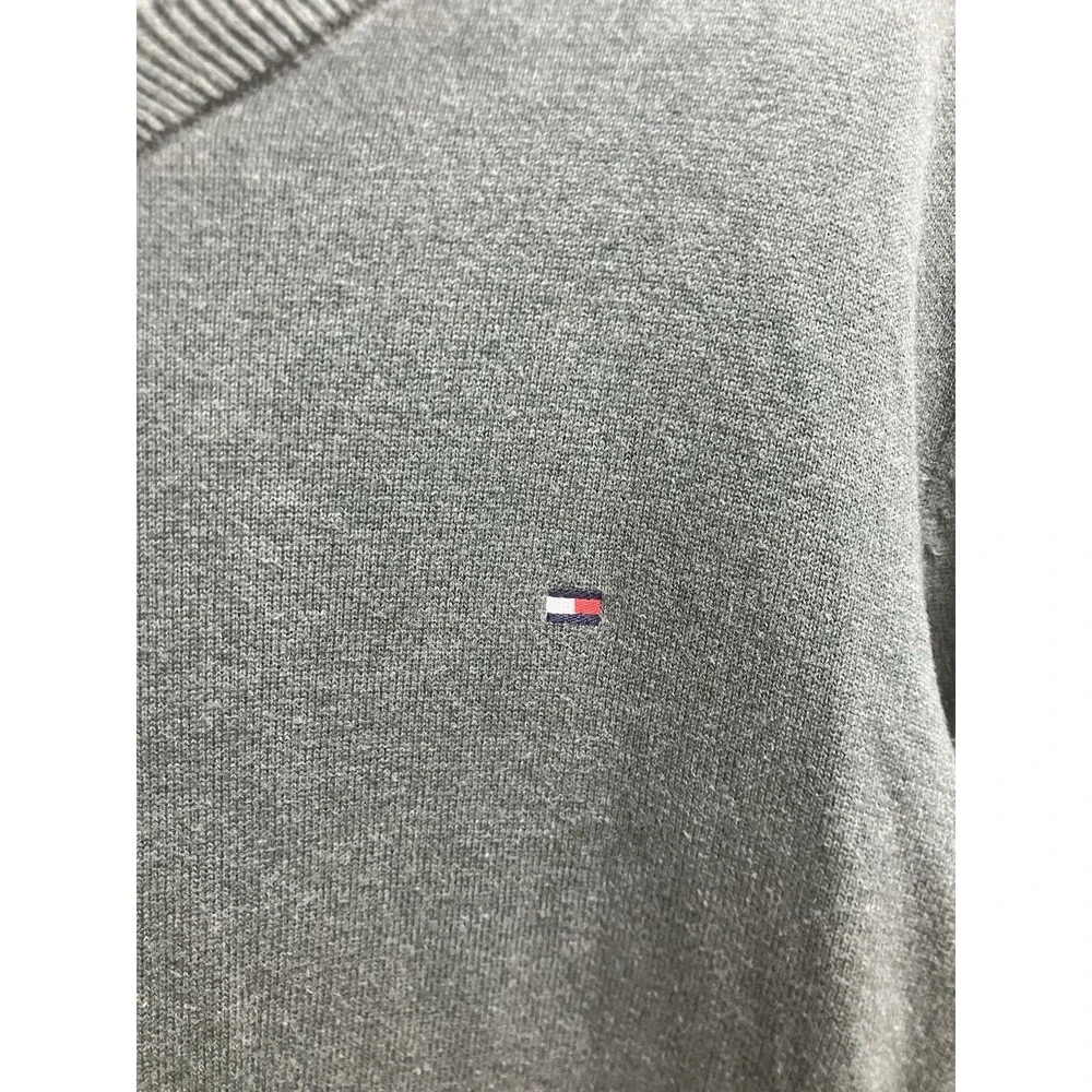 Tommy‎ Hilfiger Sweater Mens L Green Cotton V Neck Knit Long Sleeve Pullover